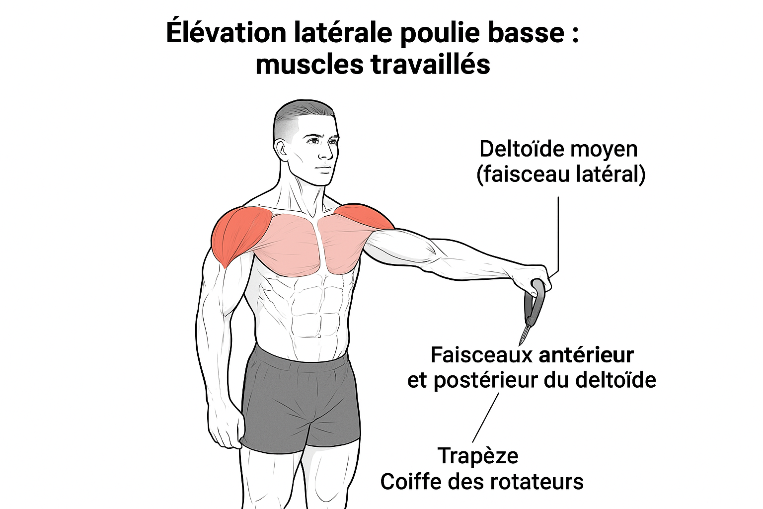 Exercice épaules : Élévations latérales à la poulie basse Élévation latérale poulie basse : muscles travaillés