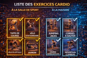 exercices cardio à la salle de sport et à la maison