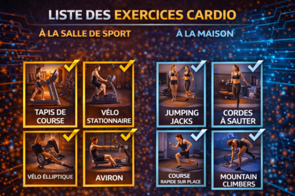 exercices cardio à la salle de sport et à la maison
